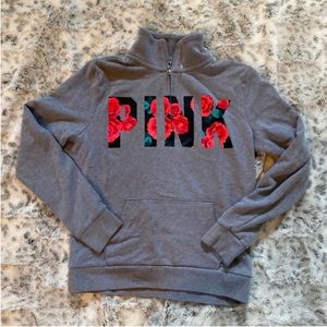 Victoria's Secret PINK half zip rose lettering sweatshirt